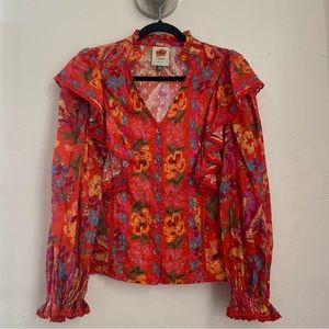 FARM RIO - RED SPRING BANANAS BLOUSE, SZ M